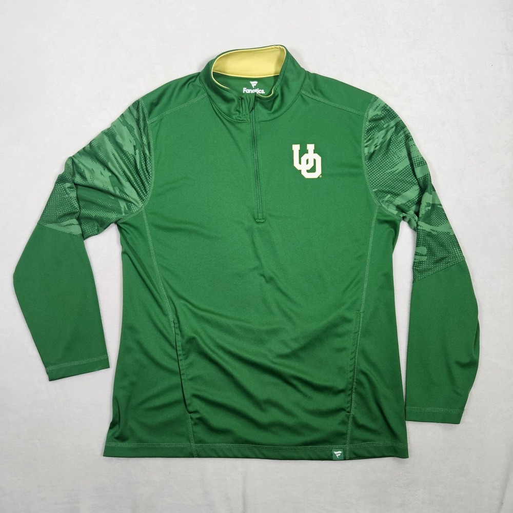 Oregon Ducks Fanatics‎ Mens Size L Green Quarter Zip Lightweight Sweater Shirt